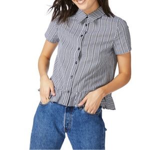 Court & Rowe black & white gingham button up shirt with ruffle bottom